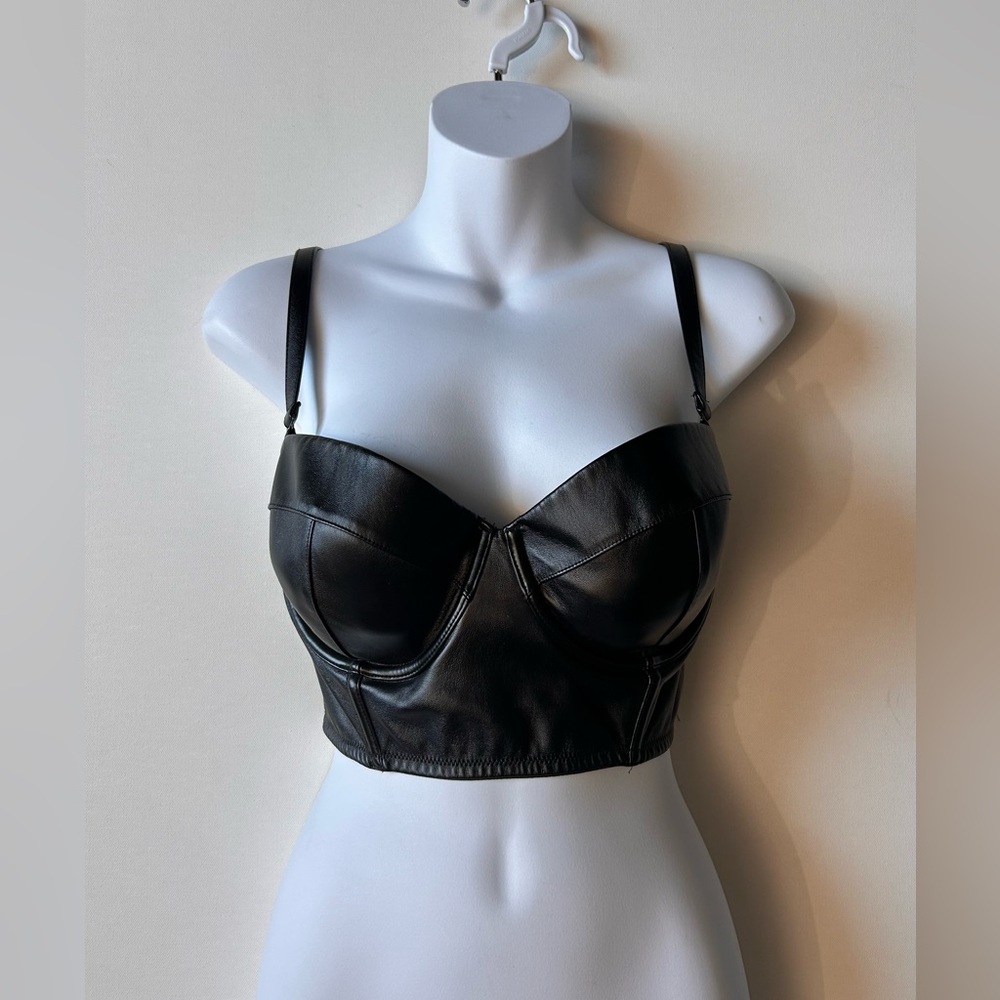 Victoria's Secret Black 34DD Very Sexy Faux Leather Bustier Balconette Corset